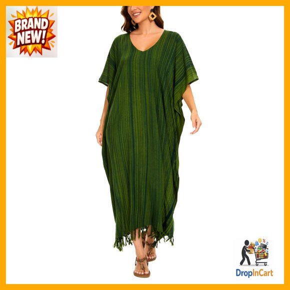 Other - Stripe Caftan Maxi Dress Loungewear Kimono Style Plus Size Elegant Boho